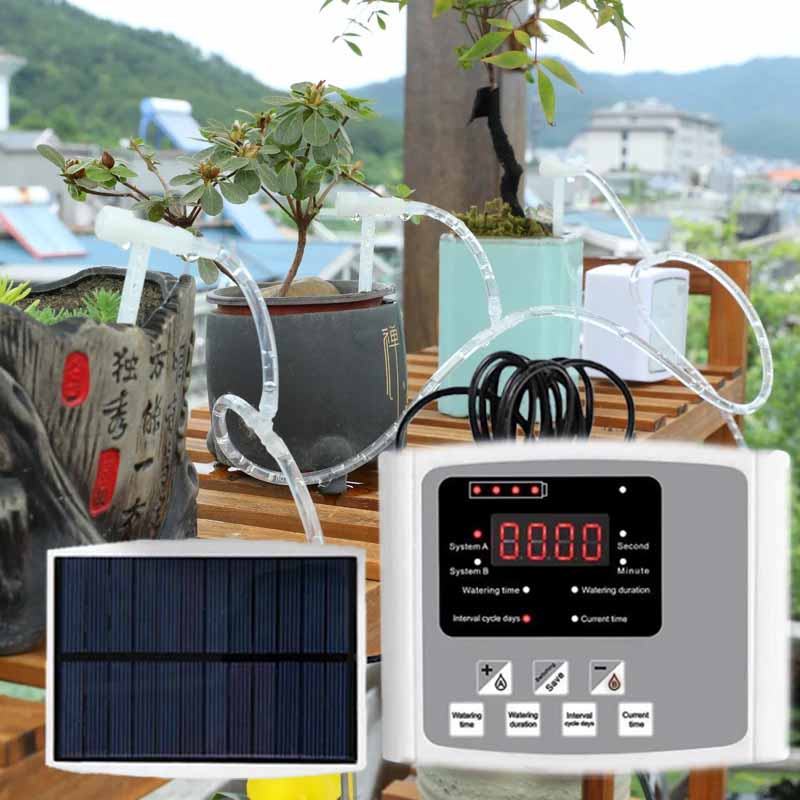 Renewable Energy Kits - Automatisches Tropfbewässerungsgerät mit Solarenergie, Doppelpumpe, verstellbares